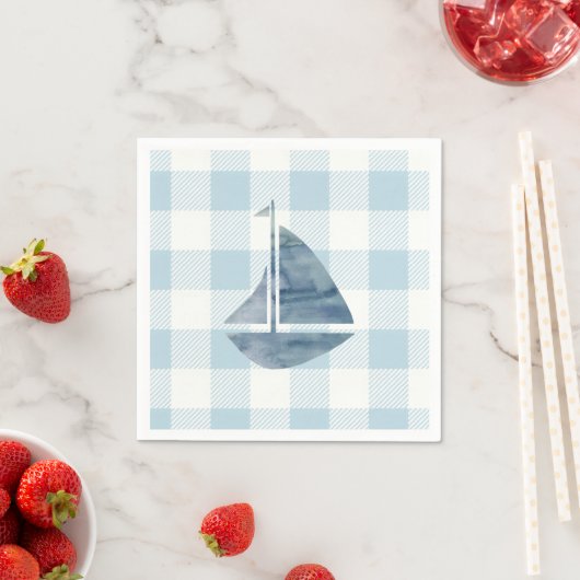 帆船絵を描の青い航海のギンガム海岸 スタンダードカクテルナプキン (インサイチュ)