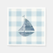 帆船絵を描の青い航海のギンガム海岸 スタンダードカクテルナプキン (正面)