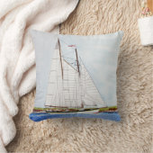 帆船絵画の水色 クッション (ブランケット)
