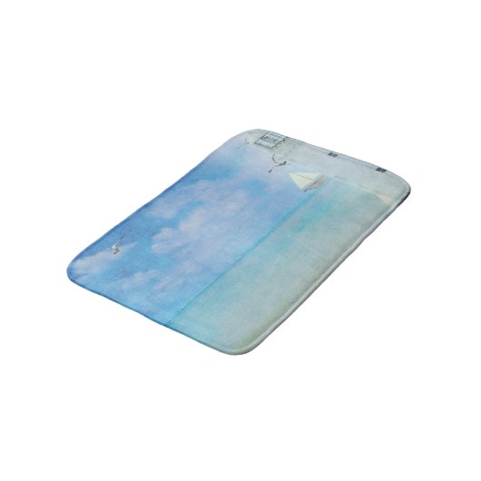 帆船絵画付き水彩白色の灯台 バスマット (アングル)