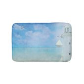 帆船絵画付き水彩白色の灯台 バスマット (正面)