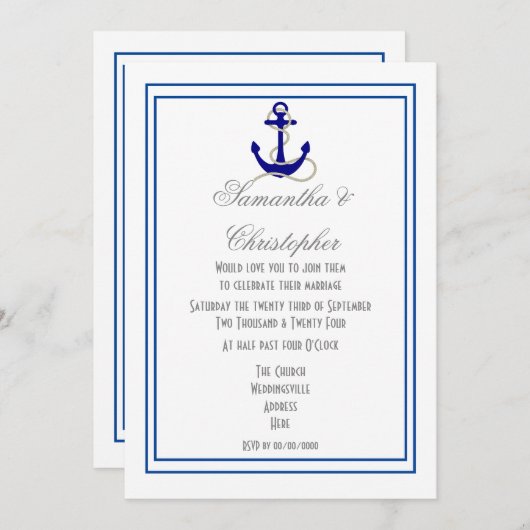 帆船航海のいかり結婚ズ 招待状 (正面/裏面)