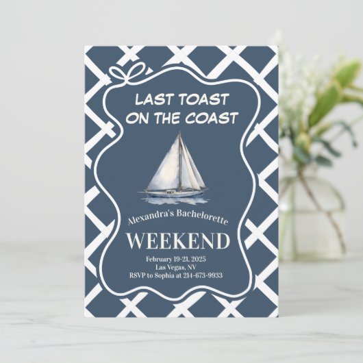 帆船航海のお祝いネイビーバチェロレッテ 招待状 (スタンド正面)