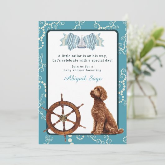 帆船航海のとゴールデンドルボーイベビーシャワー 招待状 (スタンド正面)