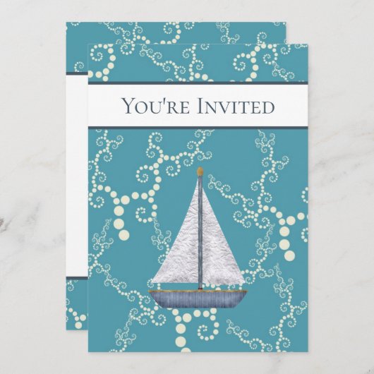 帆船航海のと旋回水結婚の 招待状 (正面/裏面)