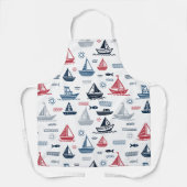 帆船航海のと魚の模様 エプロン (正面)
