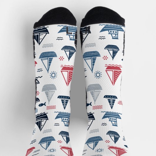 帆船航海のと魚の模様 ソックス (上部)