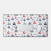 帆船航海のと魚の模様 デスクマット (キーボード&マウス)
