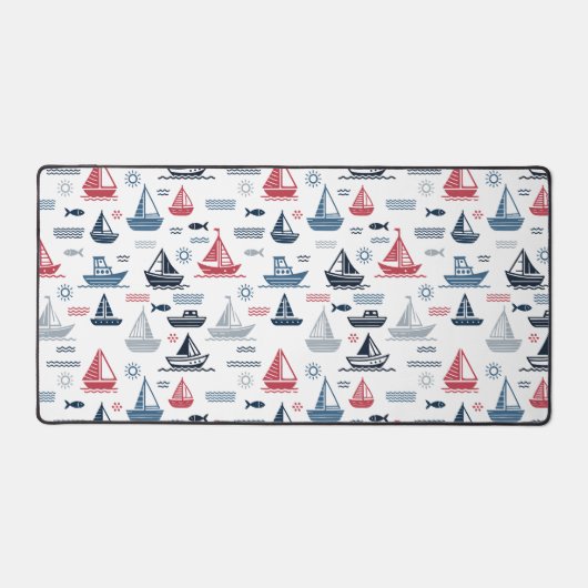 帆船航海のと魚の模様 デスクマット (正面)