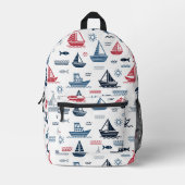 帆船航海のと魚の模様 プリントバックパック (正面)