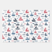 帆船航海のと魚の模様 ラッピングペーパーシート (正面)