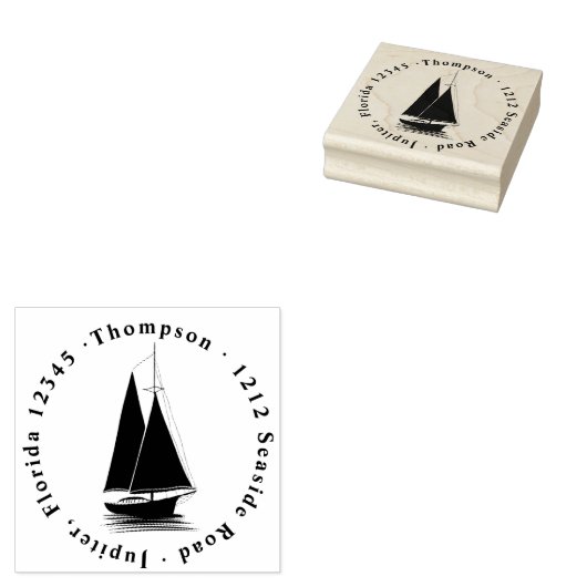 帆船航海のの住所付き姓 ラバースタンプ (押印)