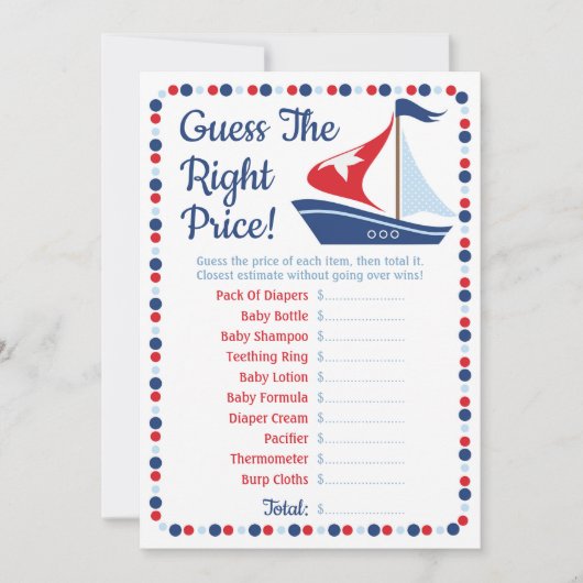 帆船航海のは正しい価格のベビーゲームを推測 (正面)