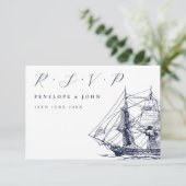 帆船航海のイラストレーションスクリプ結婚ト 出欠カード (スタンド正面)