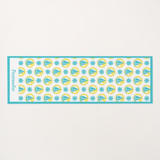 帆船航海のティール（緑がかった色）イエローゼンヨガナマステ ヨガマット (裏面(横))