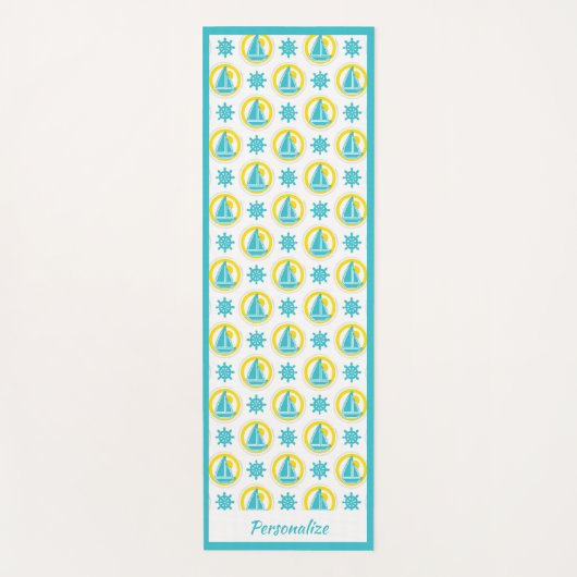 帆船航海のティール（緑がかった色）イエローゼンヨガナマステ ヨガマット (正面)