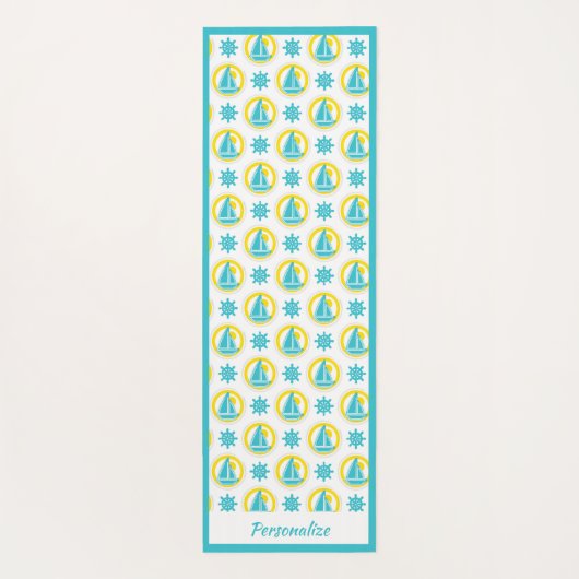 帆船航海のティール（緑がかった色）イエローゼンヨガナマステ ヨガマット (裏面)