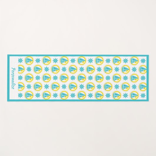 帆船航海のティール（緑がかった色）イエローゼンヨガナマステ ヨガマット (正面(横))