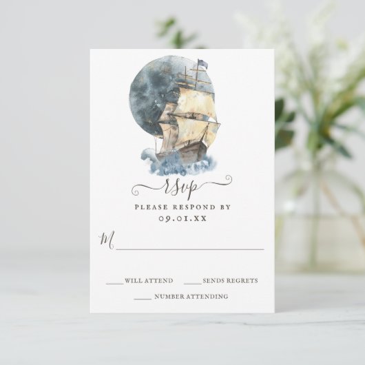 帆船航海のビーチ先結婚式 出欠カード (スタンド正面)