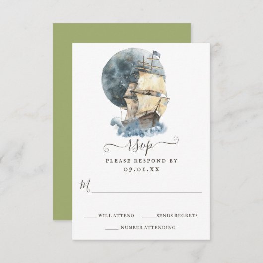 帆船航海のビーチ先結婚式 出欠カード (正面/裏面)