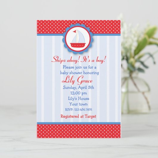 帆船航海のベビーシャワー招待状 招待状 (スタンド正面)