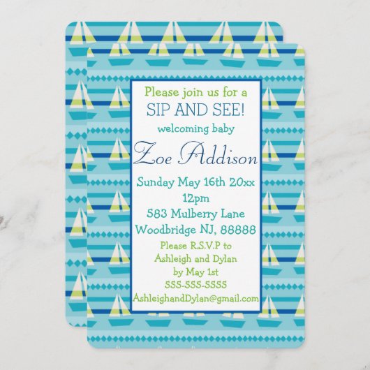 帆船航海のベビーSipと参照 招待状 (正面/裏面)
