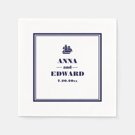帆船航海の新郎新婦ペーパーナプキン スタンダードカクテルナプキン (正面)