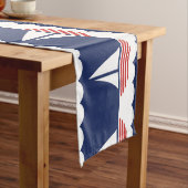 帆船航海の模様ネイビーブルーとレッド ショートテーブルランナー (インサイチュ)
