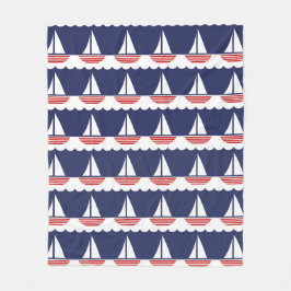 帆船航海の模様ネイビーブルーとレッド フリースブランケット