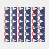 帆船航海の模様ネイビーブルーとレッド フリースブランケット (正面(横))