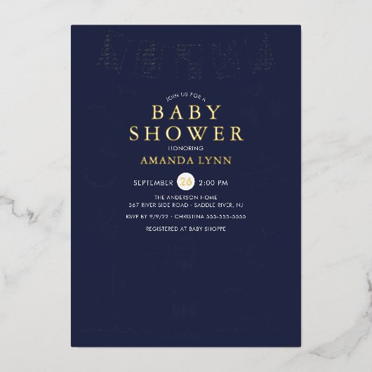 帆船航海の男の子の赤ちゃんシャワー 箔招待状 (正面)