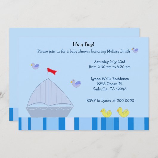 帆船航海の男の赤ちゃんシャワー招待状 招待状 (正面/裏面)