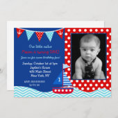 帆船航海の第1誕生日パーティの招待状 招待状 (正面/裏面)