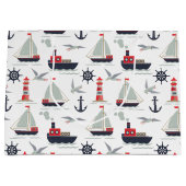 帆船航海の船乗り男の赤ちゃんシャワーパーティー ラージペーパーバッグ (正面)