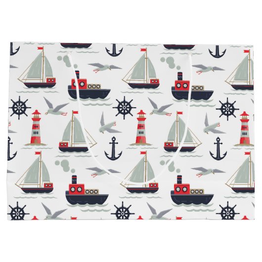 帆船航海の船乗り男の赤ちゃんシャワーパーティー ラージペーパーバッグ (裏面)