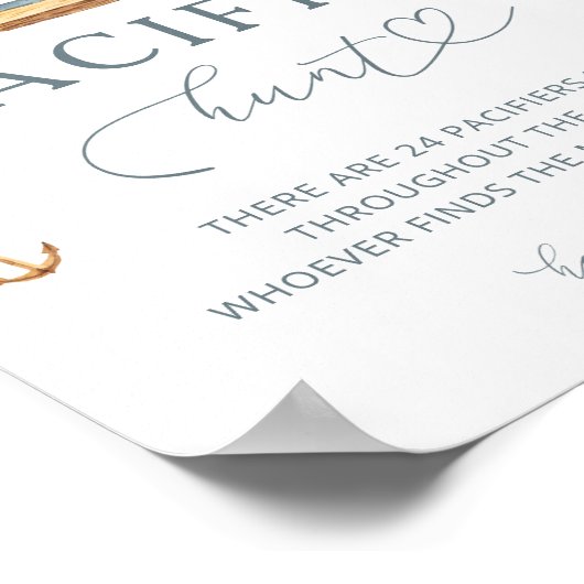 帆船航海の赤ちゃんシャワーおしゃぶり狩りゲーム ポスター (角)