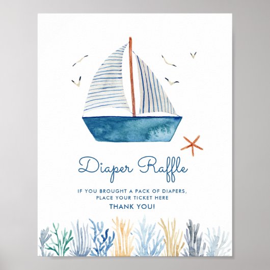 帆船航海の赤ちゃんシャワーおむつラッフルサイン ポスター (正面)