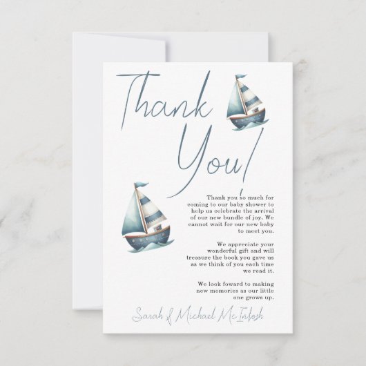 帆船航海の赤ちゃんシャワーサンキューカード サンキューカード (正面)