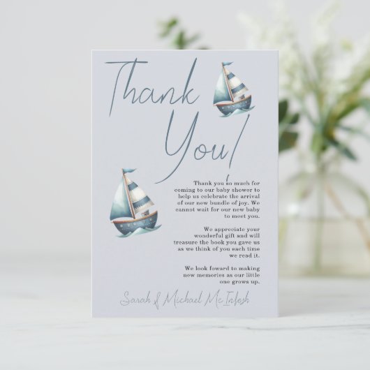 帆船航海の赤ちゃんシャワーサンキューカード サンキューカード (スタンド正面)