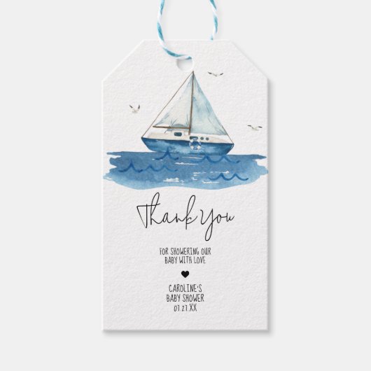 帆船航海の赤ちゃんシャワーメッセージカード ギフトタグ (正面)