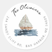 帆船航海の赤ちゃんシャワー差出人住所ラベル ラウンドシール (正面)