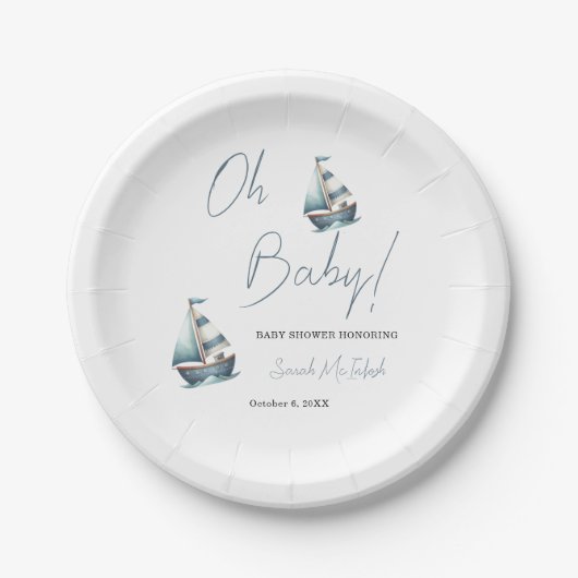 帆船航海の赤ちゃんシャワー招待状 ペーパープレート (正面)