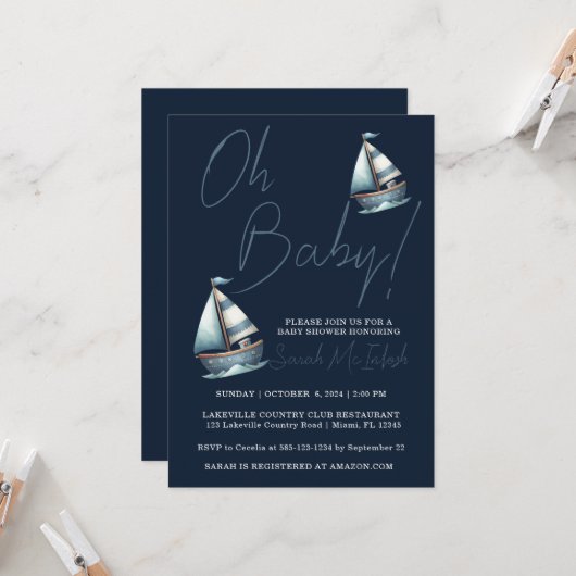 帆船航海の赤ちゃんシャワー招待状 招待状 (正面/裏面インサイチュ)