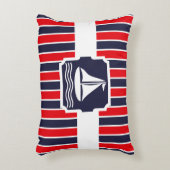 帆船航海の赤 |青いストライプパターン アクセントクッション (正面(垂直))