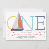 帆船航海の1st誕生日招待状 招待状 (正面)