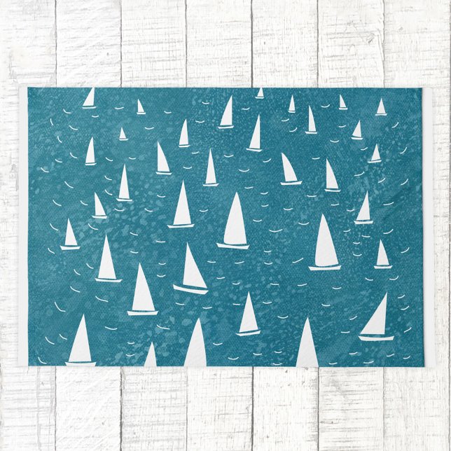帆船航海の ドアマット (Sailing boat race regatta coastal teal doormat)