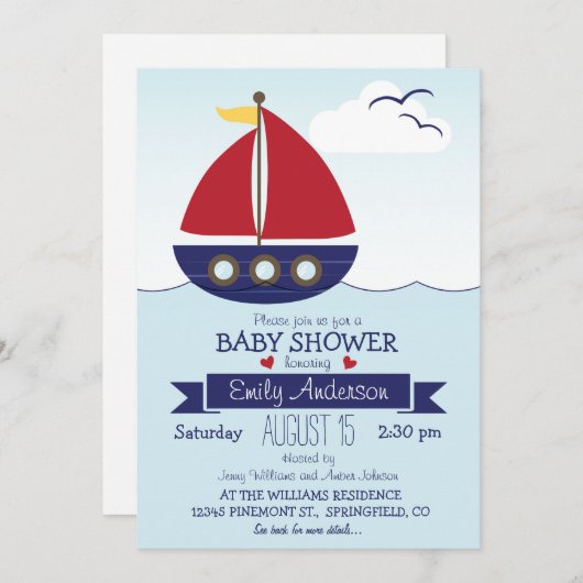 帆船航海の、海シャワーまたは散水 招待状 (正面/裏面)