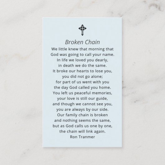 帆船葬儀記念祈りの言葉写真カード 名刺 (裏面)