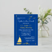 帆船50周年結婚金ゴールド 箔招待状ポストカード (立ち正面)