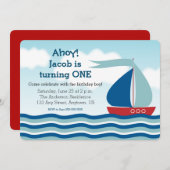 帆船&ウォーター航海のボーイ誕生日招待状 招待状 (正面/裏面)